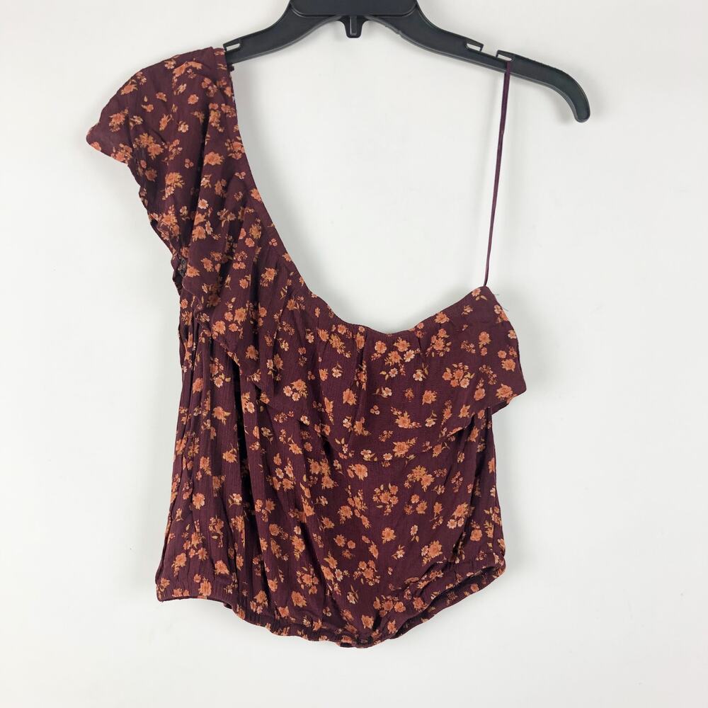 Hippie Rose Womens Top Small Dark Red Plum Ditsy One Shoulder Sleeveless NWT